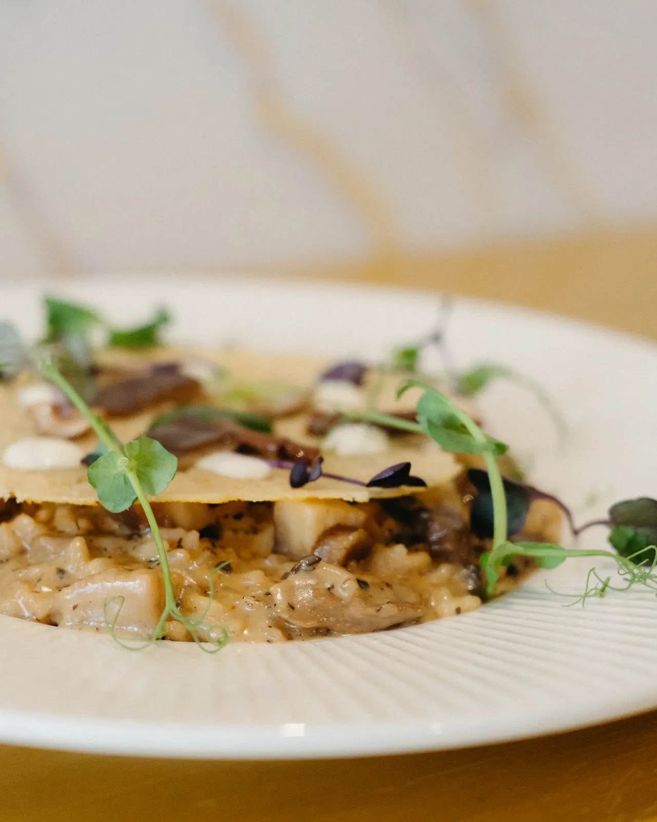 Pasta cremosa con setas y micro hierbas · receta del chef Giancarlo